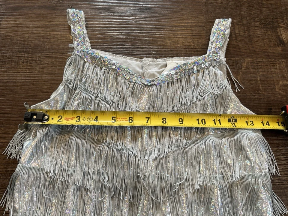 Vestido/disfraz para niños flecos plateados y lentejuelas talla grande 10-12 Foto 3 de 4