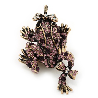 Lila Swarovski Kristall ''''Frosch & Libelle'''' Flexring in verbrannter Vergoldung -
