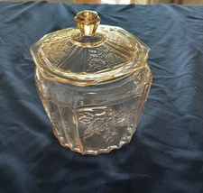 Anchor Hocking Pink Depression Glass Biscuit Cookie Jar Mayfair Open Rose & Lid