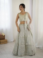 Indian Style Gray Georgette Lehenga Choli With Dupatta For Wedding Party Wear