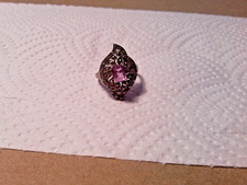 Ladies Vintage Sterling Silver Marcasite Amethyst Ring 7 3/4