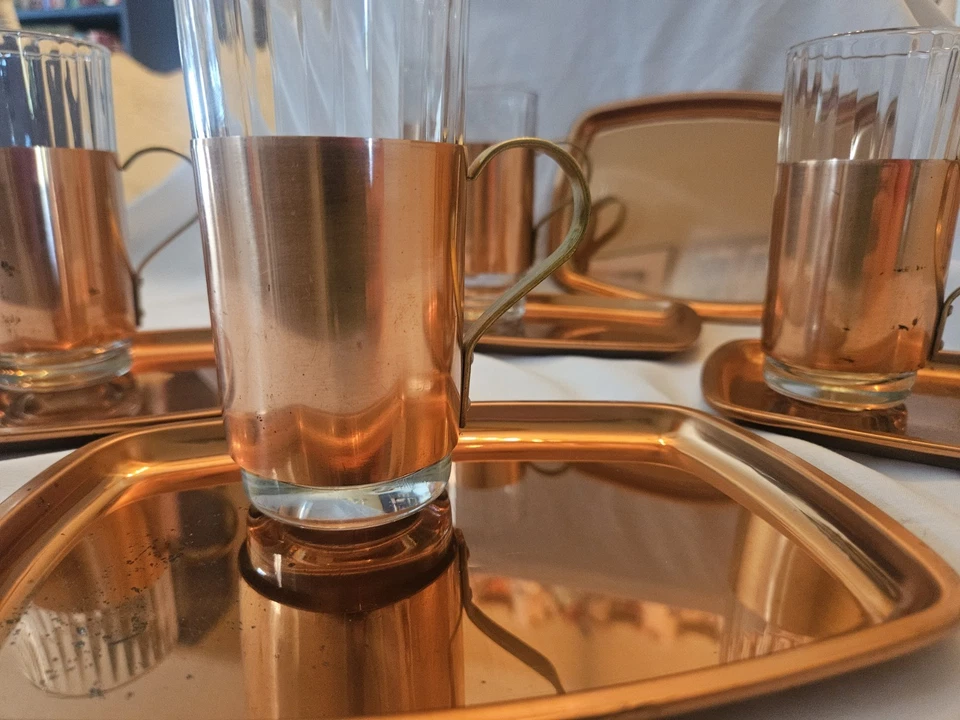 Juego de 4 té turco de cobre con bandeja extra y 4 tazas Foto 2 de 4