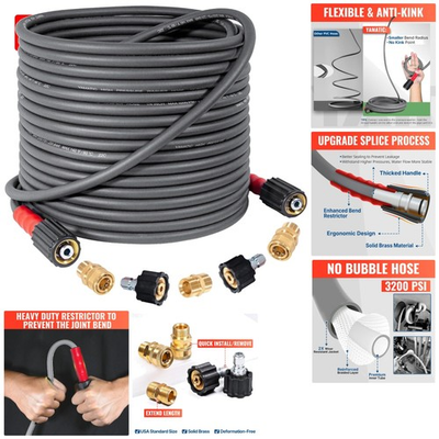 #ad Heavy Duty 50FT Pressure Washer Hose Kink Free Design for Gas amp; Electric Use $61.74