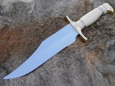 Handmade Bowie Style Knife with Polished Stainless Blade White Handle Custom