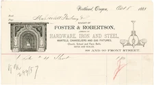 Portland Oregon Foster & Robertson Hardware orig 1885 Graphic Billhead Receipt