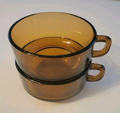 2 Anchor Hocking Amber 303 Oven Proof Handled Vintage Soup Chili Bowl 20 oz