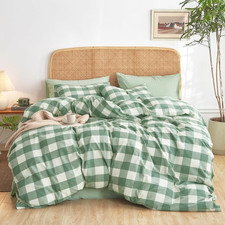 Gingham Cotton Duvet Cover Set Queen Plaid Buffalo Check Farmhouse Bedding 3pc