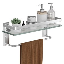 Bathroom Wall Shelf with Towel Bar, Clear Tempered Glass, Hand Towel Holder ...