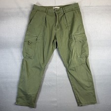 Zara Cargo Pants Mens 34 Green Denimwear Tapered Ankle Fit Army Utility