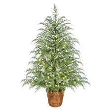 My Texas House 4-Foot Pre-Lit Green Cypress Artificial Christmas Potted Tree
