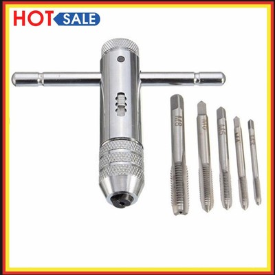 5pcs T-handle Screw Tap Ratchet Taps with Spanner Wrench Drift Holder Set