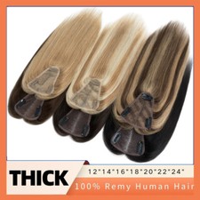 Women Topper Human REMY 100 Hair Top Toupee Piece Clip in Hairpiece Blonde 14"