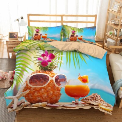 3D Starfish Pineapple Drinks Leaves Quilt Cover Set Bedding Sets Pillowcases 64
