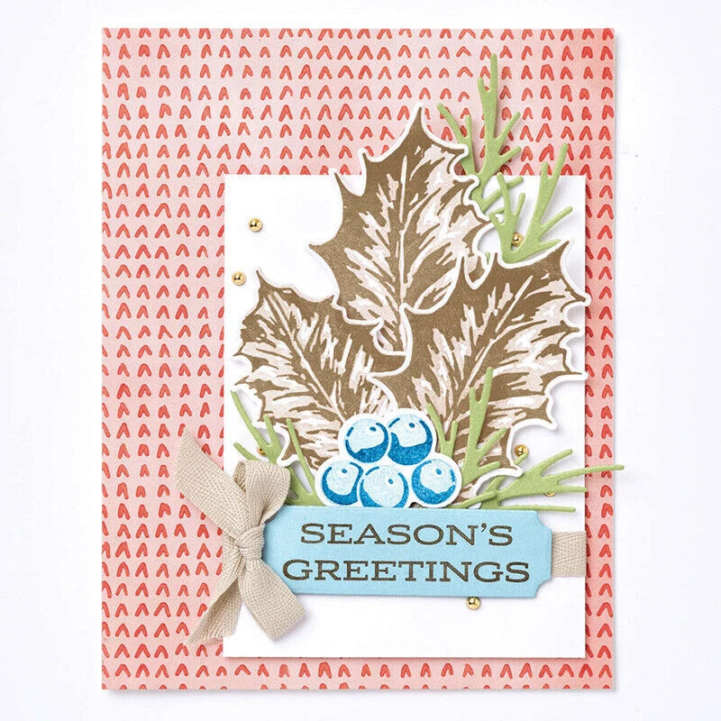 Troqueles de corte de metal hojas de acebo estampillas transparentes plantilla hágalo usted mismo álbumes de recortes manualidades Foto 4 de 4