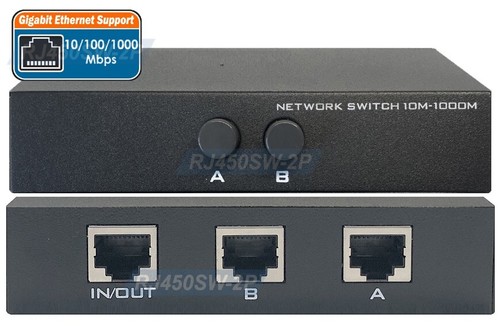 2-Way RJ45 1000 Mbps Ethernet Network Switcher Bi-Directional A/B Push Buttons - Picture 2 of 4