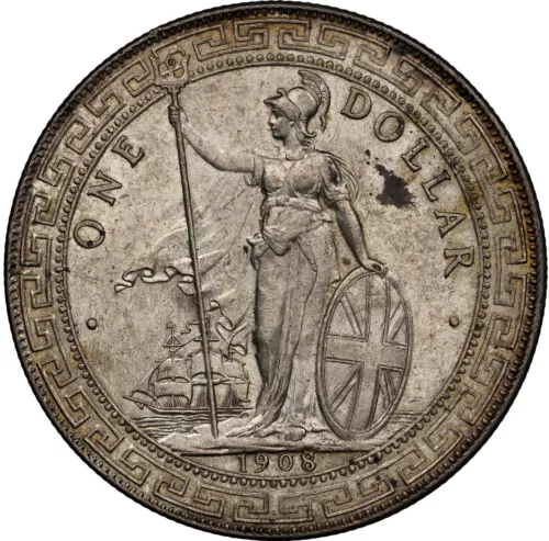 Great Britain: Edward VII Trade Dollar 1908/7-B overdate, NGC MS-62, Bombay Mint