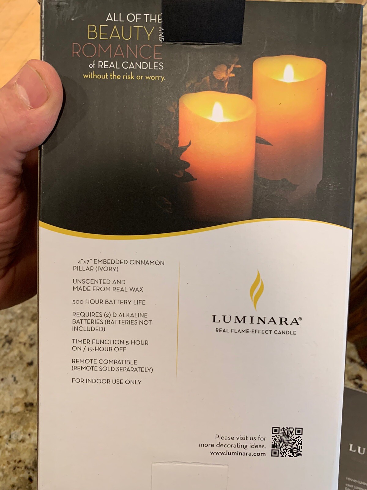 Luminara Unscented Flameless Pillar Candle Embedded With Cinnamon Sticks 4X7/'/'