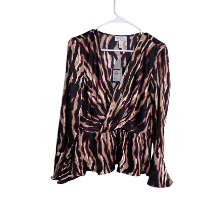 Sofia Jeans by Sofia Vergara Blouse Women's Small Printed Flare Wrap Top NWT