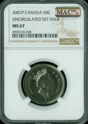 2001 P CANADA 50 CENTS NGC MS67 PQ 2ND FINEST GRADE MAC SPOTLESS POP 1 .