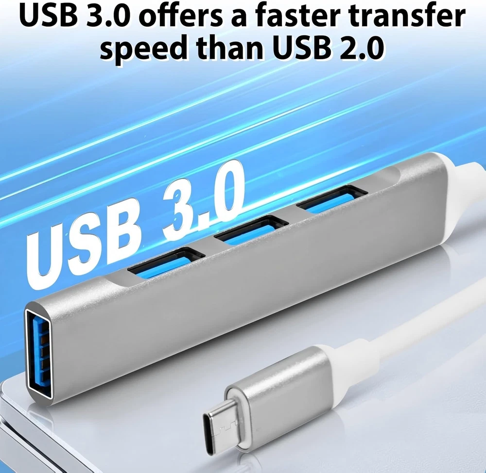 Aluminum USB C to 4-Port USB 3.0 Hub Adapter with Type-C Connectivity