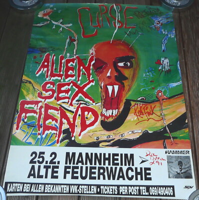 Alien Sex Fiend - Curse / Plakat 1991 KOMPLETT SIGNIERT / AUTOGRAMME / Nik Fiend
