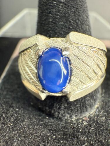 10K Weißgold blauer Stern Saphir ~ 1 Karat Ring - Größe 9 (insgesamt 5,8 Gramm) GETESTET