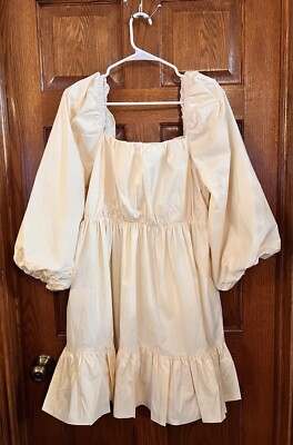 Anthropology Mare Mare Large Beige Balloon Sleeve Square Neck Pullover Dress