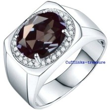 Natural Smoky Quartz CZ Gemstones with 925 Sterling Silver Ring for Men's A69