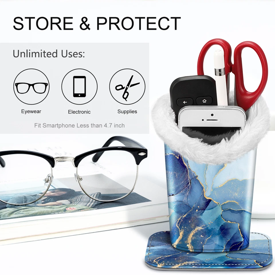 Plush Lined Eyeglasses Holder Vegan Leather Protective Eyeglass Stand Case - Image 2 of 4