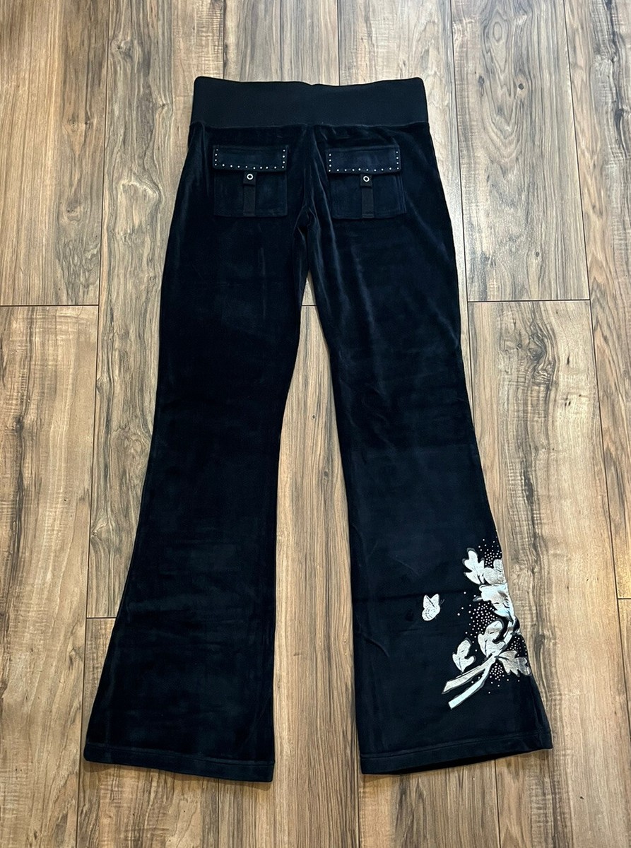 BCBG Max Azria SET Black Embellish Velour Pull On Sweat