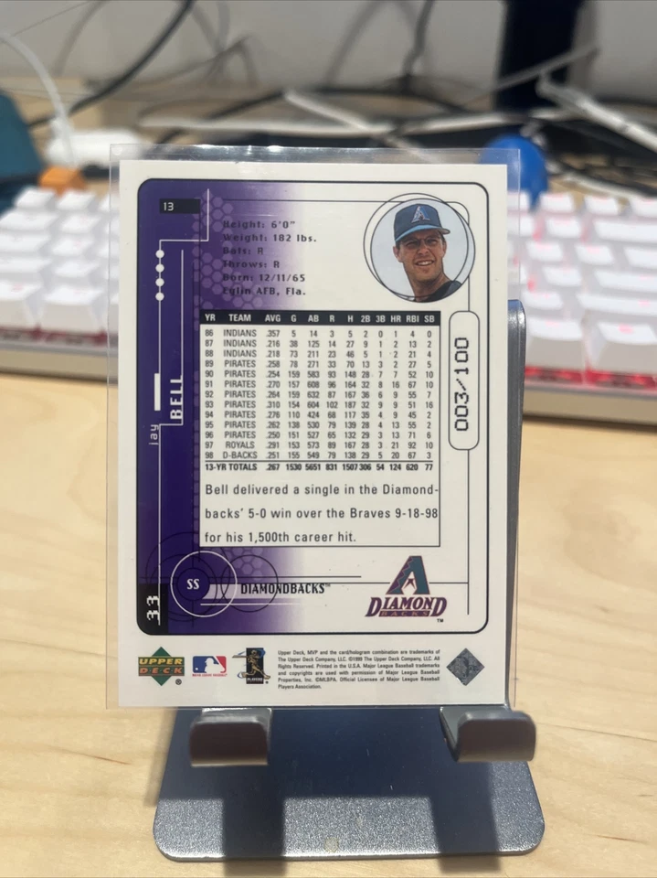 1999 Upper Deck MVP GOLD Script Jay Bell #13 /100 - Image 2 of 2