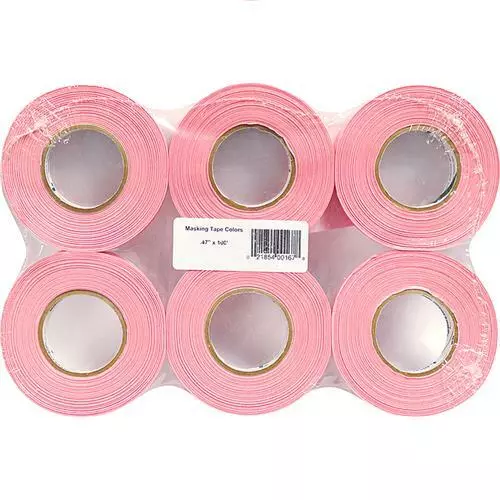 Pink Masking Tape 1/2'' x 600FT (100ft x 6 rolls)