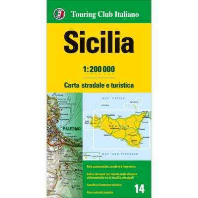 Italy TCI Sicilia (Sicily) regional road map 14 tourist info, place index 1:200K