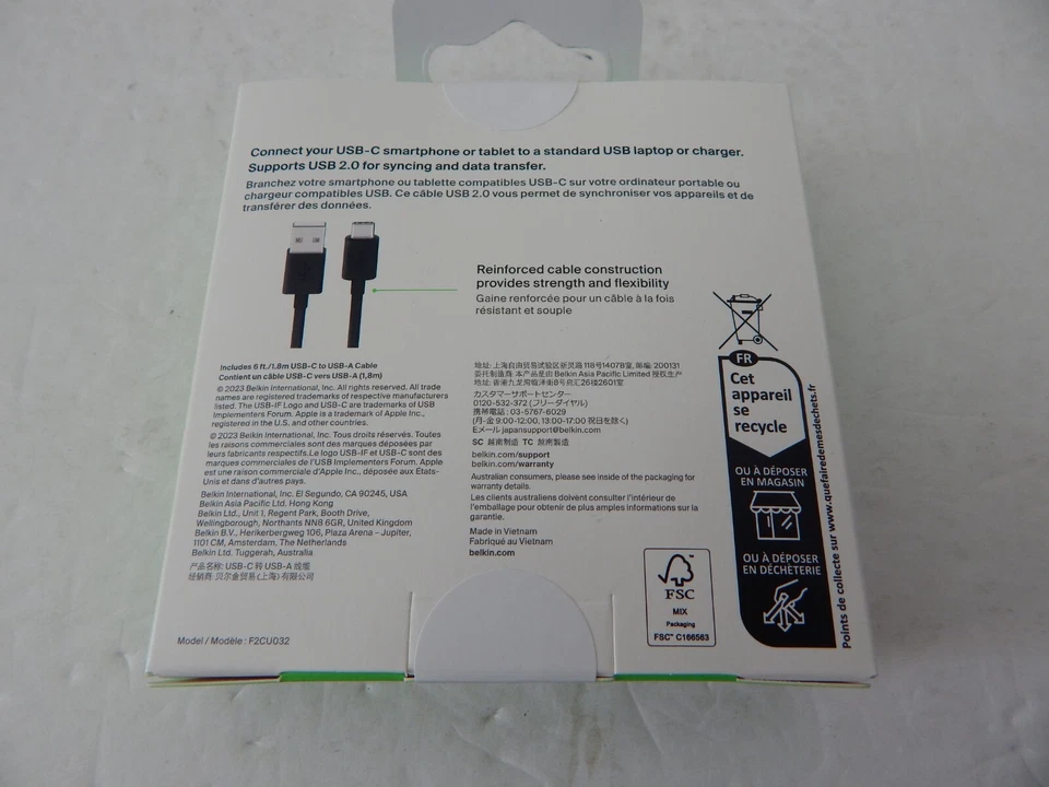 Cable Belkin Universal USB-C a USB-A 6 Pies Negro Nuevo Foto 3 de 4