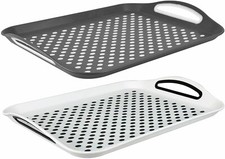 2 x Serving Tray Anti-Slip Plastic Rubber Grip Lap Tray Serve Food Dinner Drinks