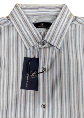 $89.50 Hart Schaffner Marx Striped Short Sleeve Shirt Gray/Blue - L.