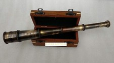14" Antique Brass Spyglass Telescope w/ Wood Box
