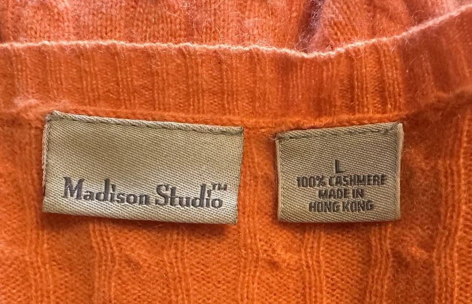 Cárdigan Suéter Vintage Madison Studio Calabaza Naranja Cachemira L Abotonado Foto 3 de 3
