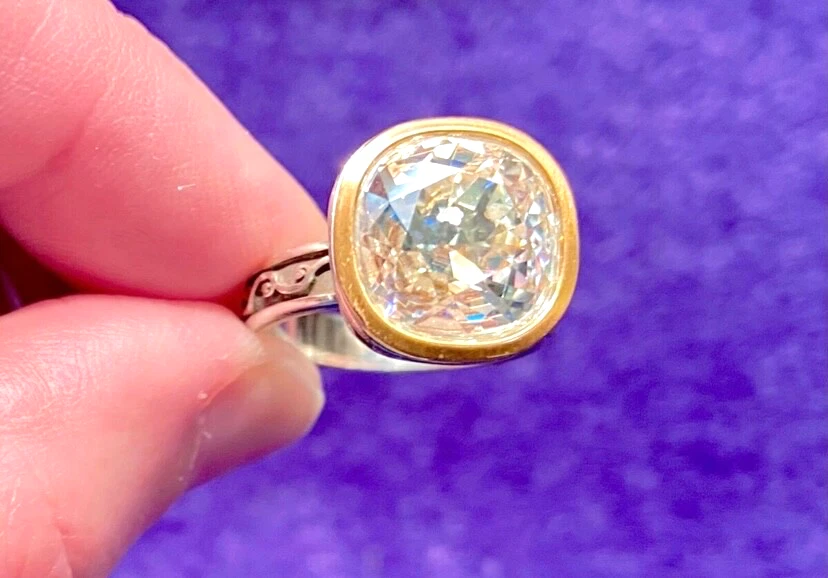 BRIGHTON VENUSIAN IRIDESCENT CLEAR SWAROVSKI CRYS SLV+GLD SZ5 1/2-6 RING VG+✨VTG - Image 2 of 4