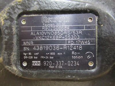 Bosch Rexroth R902506684 Variable Pump, ALA10VNO85DRS/53R-VKC12K68-S5303