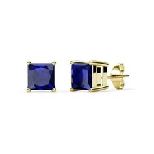 5 mm Princess CutSimulated Blue Sapphire Stud Earrings 14K Yellow Gold Plated