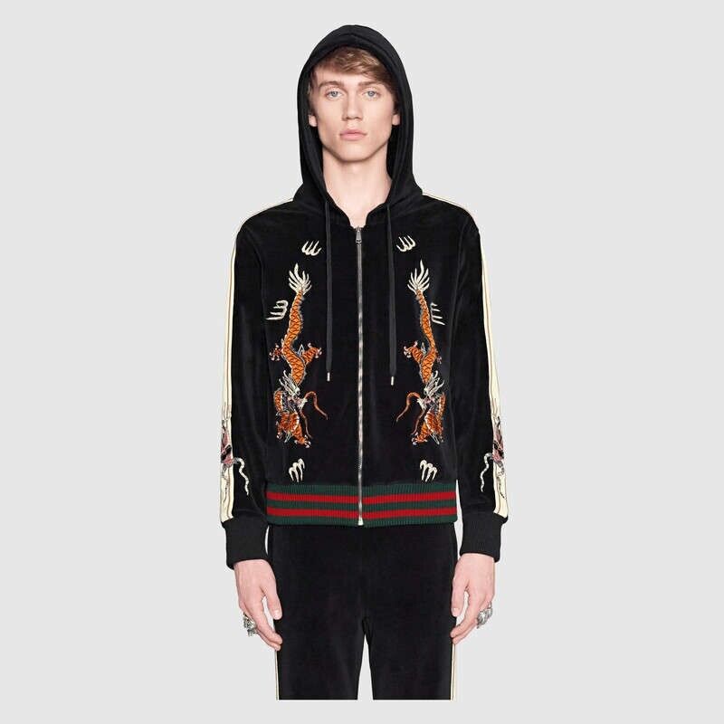 GUCCI sz US M Mens Dragon Applique Velvet Hoodie Hooded GUCCI sz US M Mens Dragon Applique Velvet Hoodie Hooded