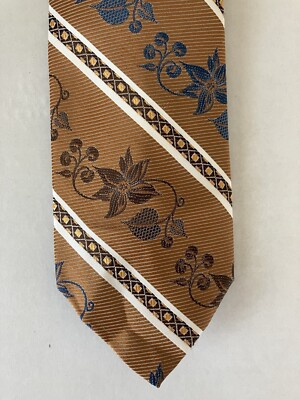Andhurst Vintage Men's Necktie Tie Polyester Repp Brown White Striped Floral 56''