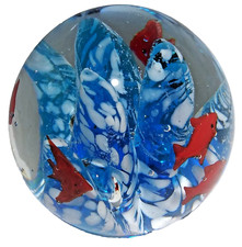 Paperweight Art Glass Aquarium Round Globe Orange Angel Fish Ocean Blue