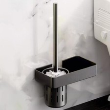 Matt Black Wall Mounted Toilet Brush & Holder - Luxury Rust-Proof Aluminium Set