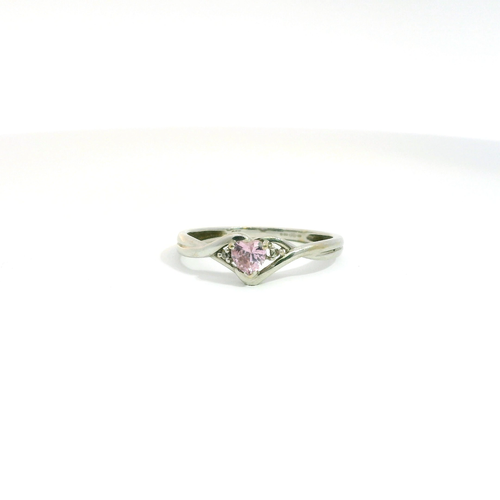 9ct White Gold Ring Pink Cubic Zirconia 375 Hallmarked UK Size N 1/2 - Video 1 of 1