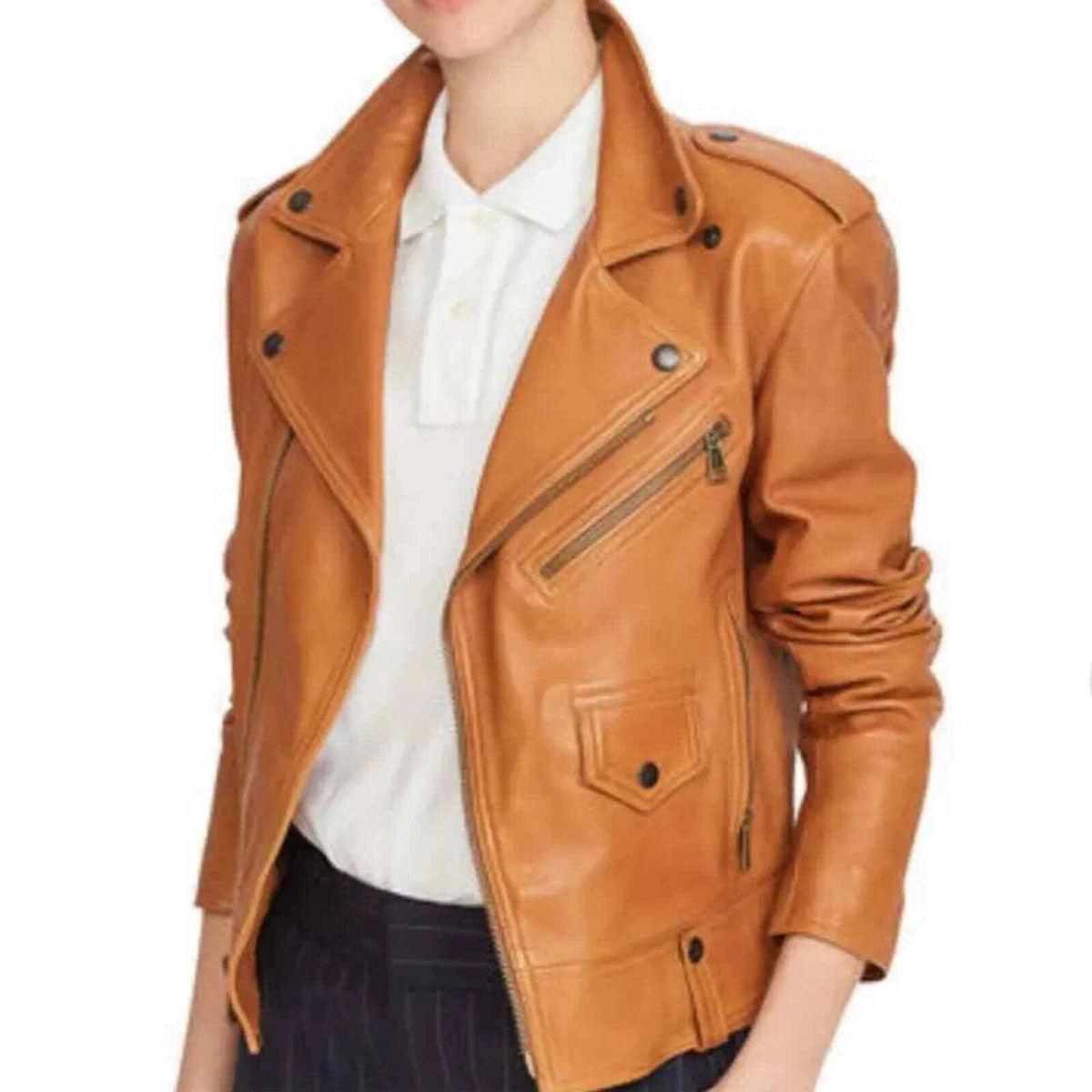 NWT Polo Ralph Lauren Riders Brown Lamb Leather Jacket Size 0