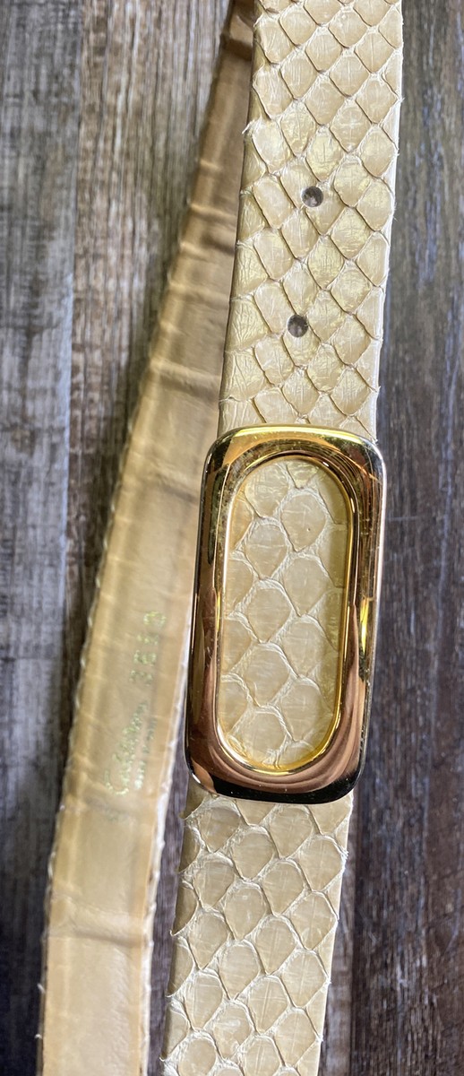 CALDERON Vintage 1980s Belt Brass Buckle Snake Skin Genuine  display picture 2