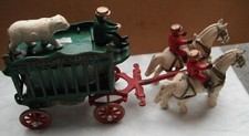Cast Iron-Overland Circus--Horse Drawn Wagon, Riders, Bear..13.75" long--old er