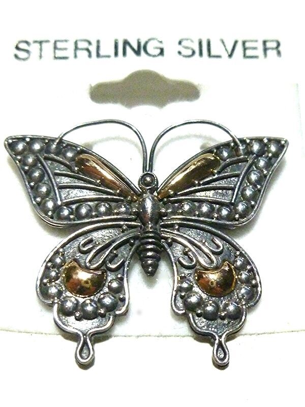 ESTATE NEW OLD STOCK STERLING SILVER & GOLD ORNATE BUTTERFLY